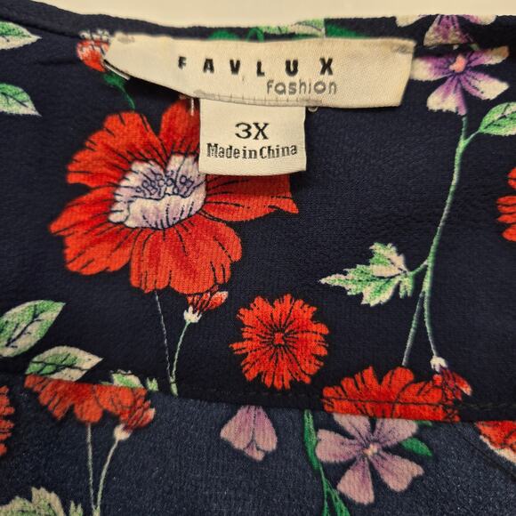 Favlux Women's Dress 3X 3XL XXXL Blue Wrap Floral Sleeves Sun Plus Size 22W 24W - Picture 5 of 8